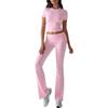 Women's Short Sleeve Flare Leg Tracksuit Set Multi Color Casual Outfit