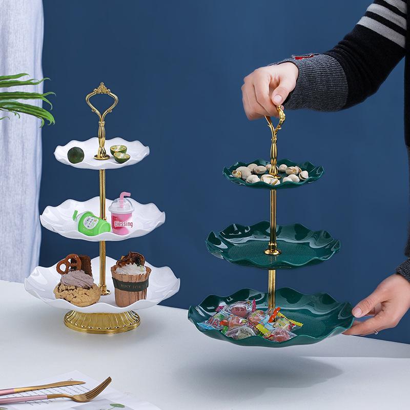 Luxusní vícepatrový stojan na ovoce a občerstvení: Třípatrový držák na dezerty a cukroví do obývacího pokoje