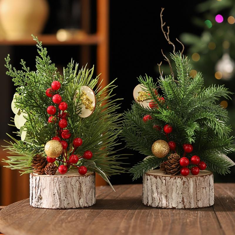 Christmas Tree Desktop Artificial Mini Xmas Tree Decor Red Berry Pinecone Green Home Fireplace Decoration Winter Navidad Gift