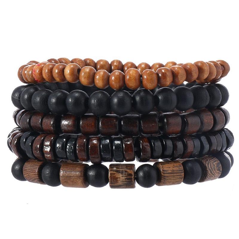 Vintage Bohemian Style Beaded Men'S Bracelets Multilayer Wood Beaded Coconut Beaded Chain Jewelry Accessories Gifts