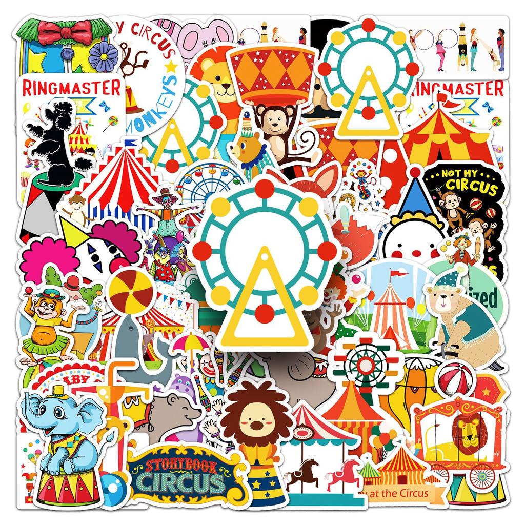 51 Circus Doodle Cartoon Cute Little Fresh Children's Gourmet Card Decorative Suitcase Mobile Car Stickers