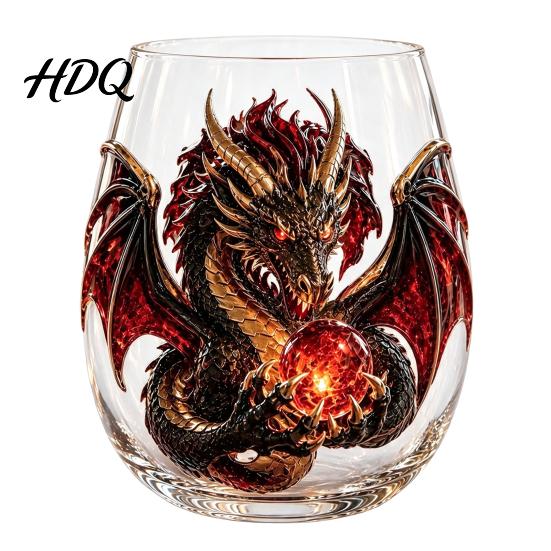 Bar Display Collection Items Mythic Dragon Glass Art Cup 3D Sculpted Drinking with Crystal Ball Unique Whiskey Tasting Cups 400ml Fantasy