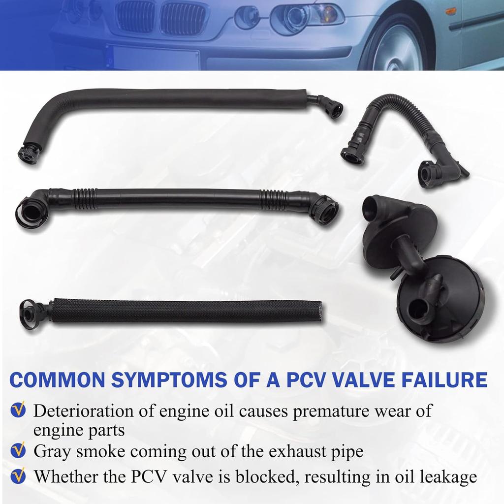 PCV Crankcase Vent Valve & Breather Hose Kit 5PCS for BMW E46 E39 E60 320i 323i 325 325i 325ci 328i 330i 330ci 330xi 525i 528i 11617501566