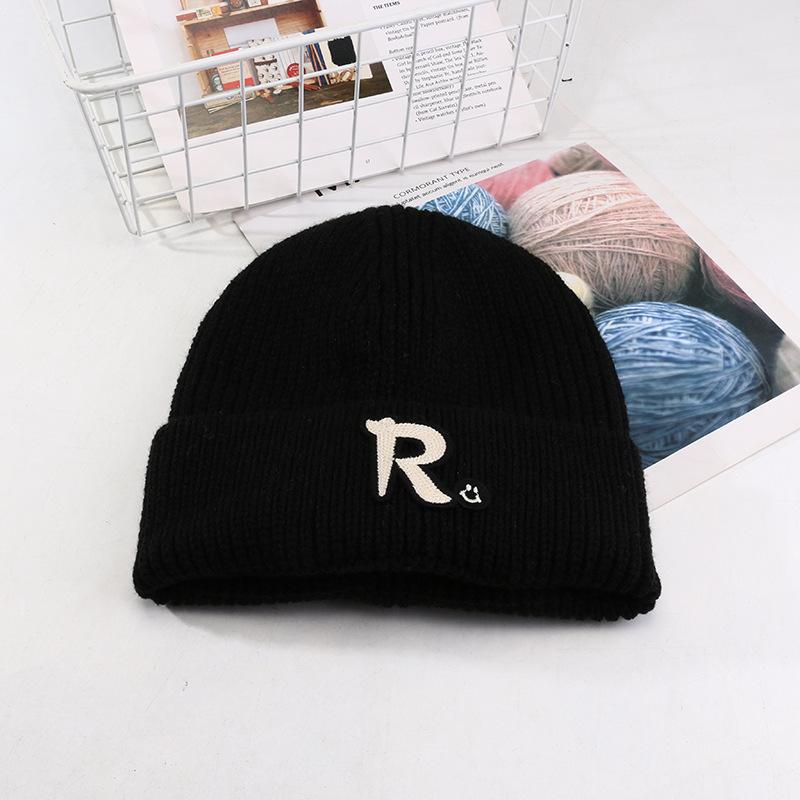 Korean Version New Solid Color Letter Knitted Hat Autumn and Winter Casual Versatile Wool Hat Student Face Little Couple Hat Women