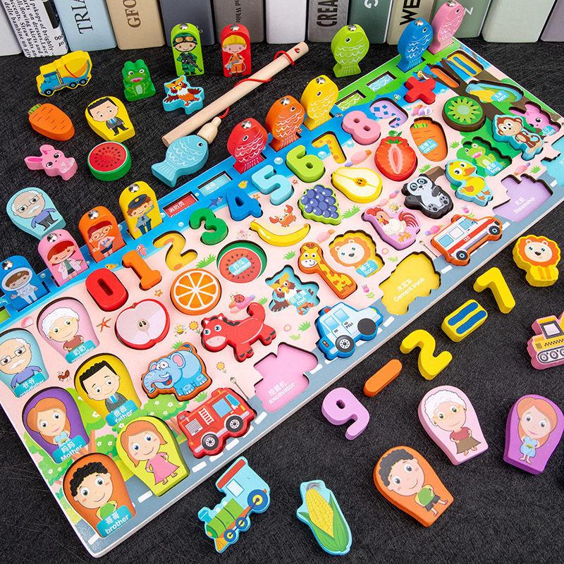 Wooden Toys Preschool Children Fire Truck Board Math Fishing Games Early Toys For Kids Xmas Gifts toy