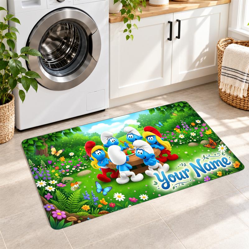 Smurfs Custom Text Flannel Floor Rug Soft Kitchen Mat Personalized Non Slip Carpet