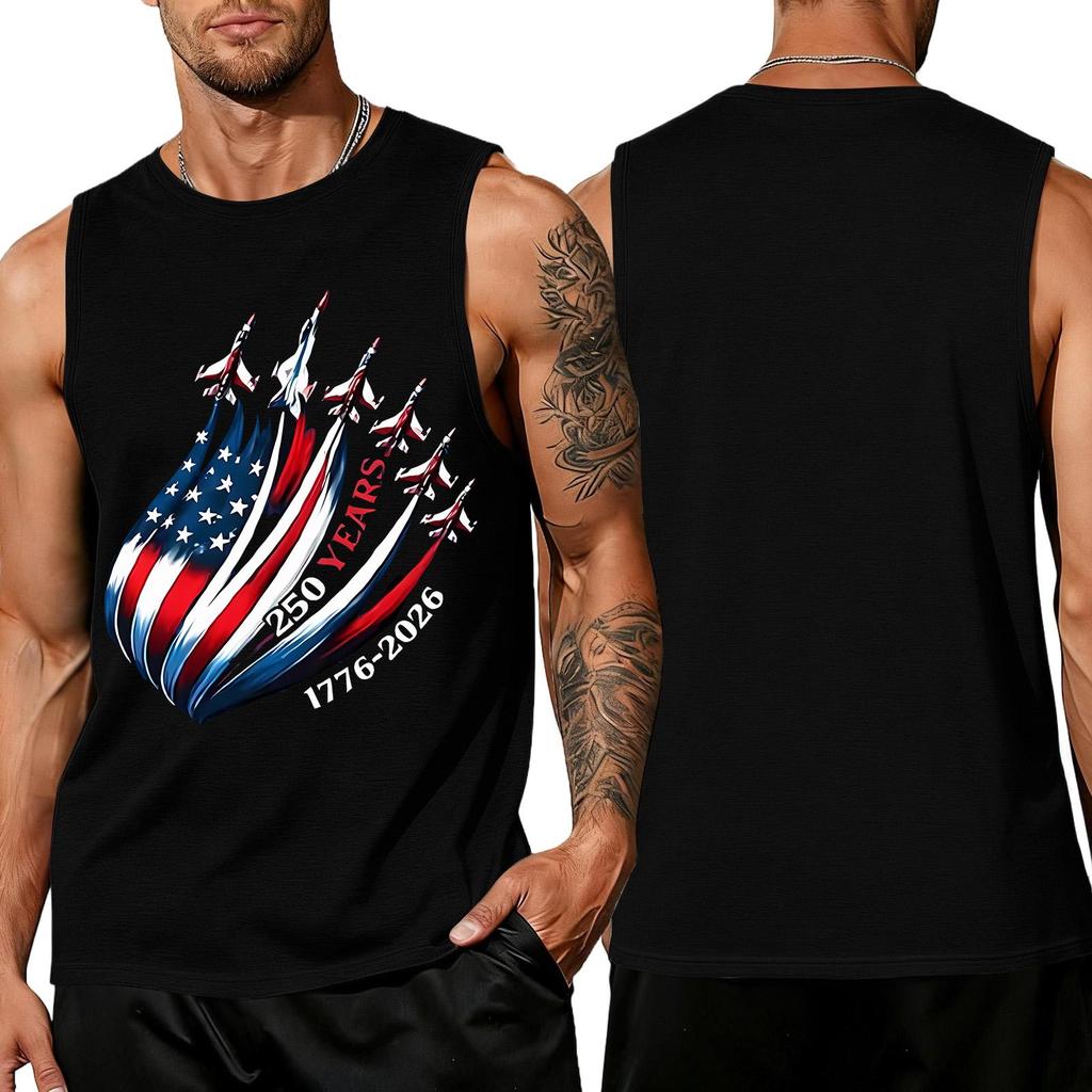 Men's Sleeveless Tank Top Casual Loose Fit Summer Daily Wear Muscle Shirt with Patriotic Graphic Print Lightweight Breathable Fabric
