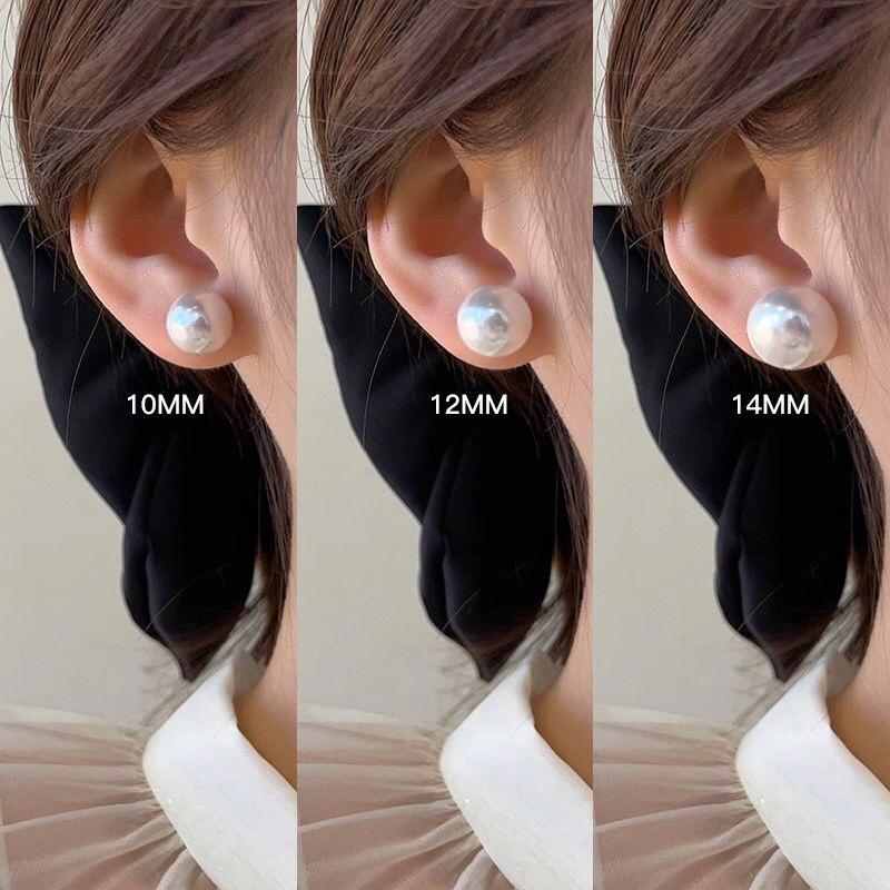 Silver Color 6/8/10/12/14MM Bread Pearls Stud Earrings For Women Classic Fine Jewelry Light Luxury Accessories