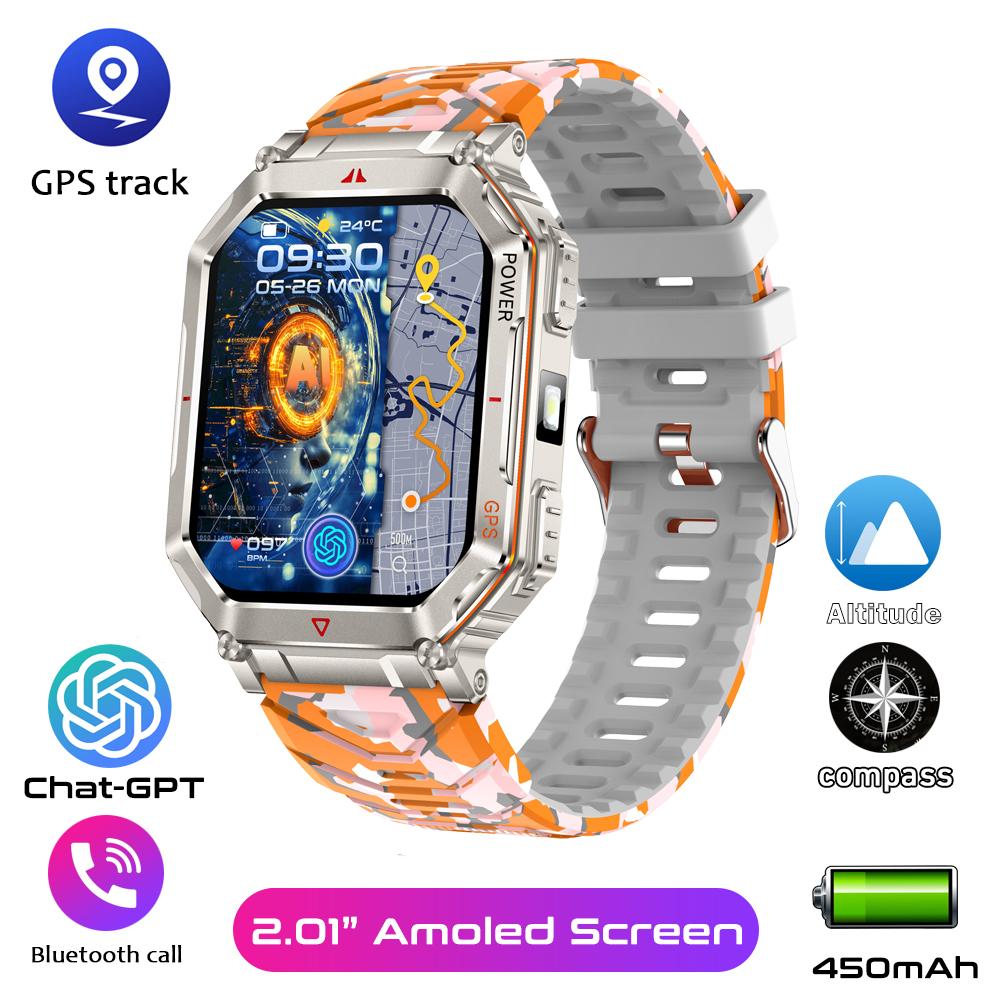 Military Smart Watch for Men with GPS Compass GPT Voice Assistant Smartwatch with LED Flashlight Bluetooth Call Fitness Tracker for Android & iOS