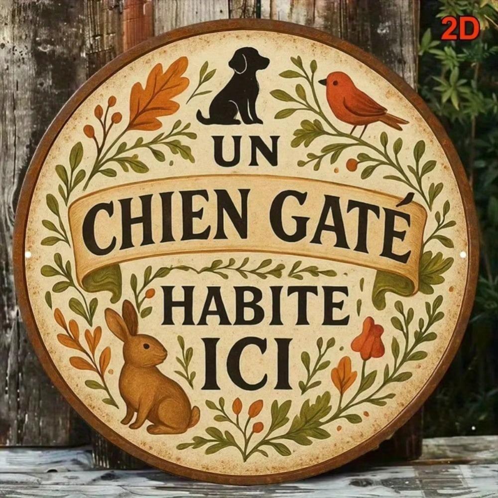 Vintage Metal Wall Art French Country Round Sign for Home and Garden Decor