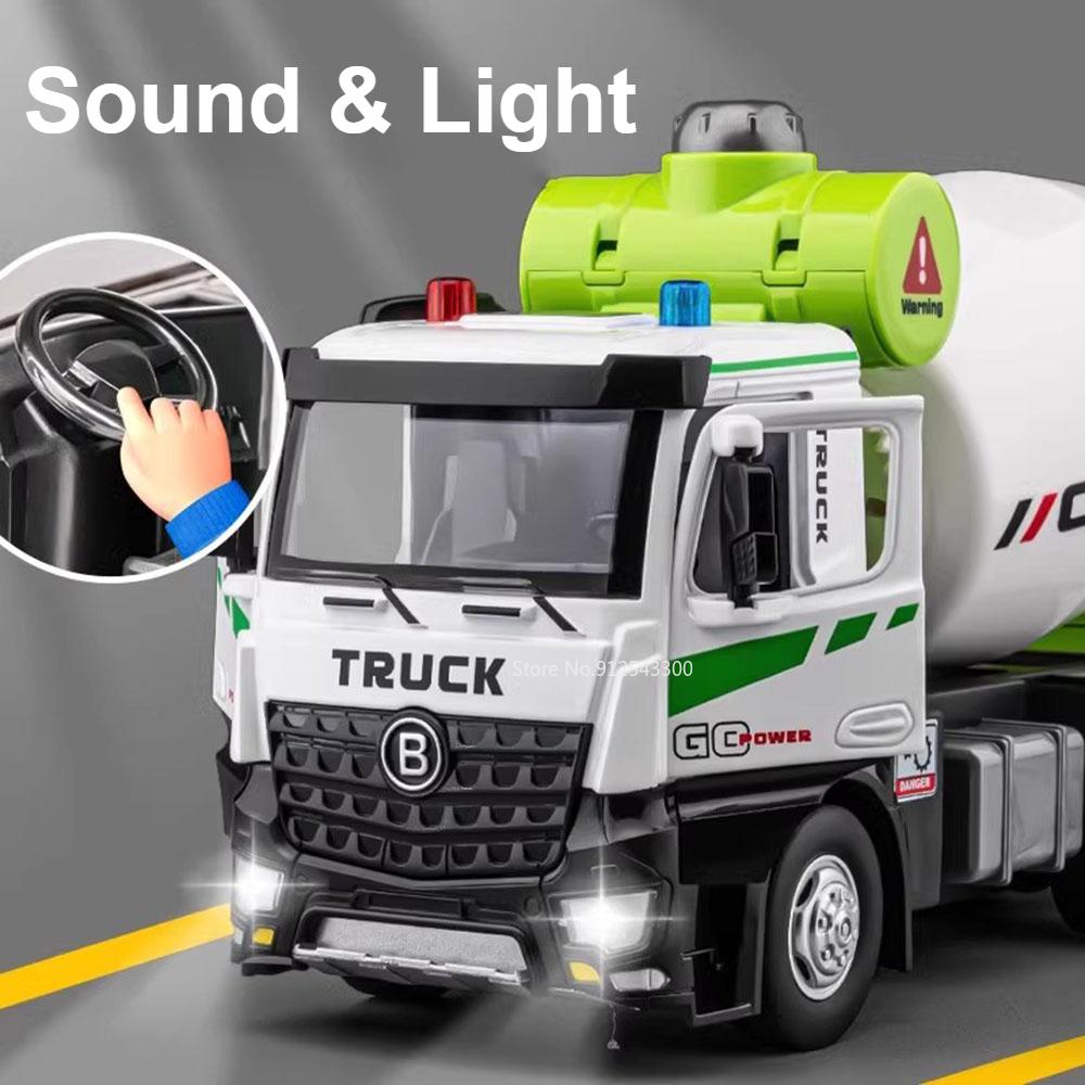 1:24 Mixer Truck Container Car Toy Model Alloy Diecast Doors Opened Sound Light Engineering Vehicle Models Gift for Kids