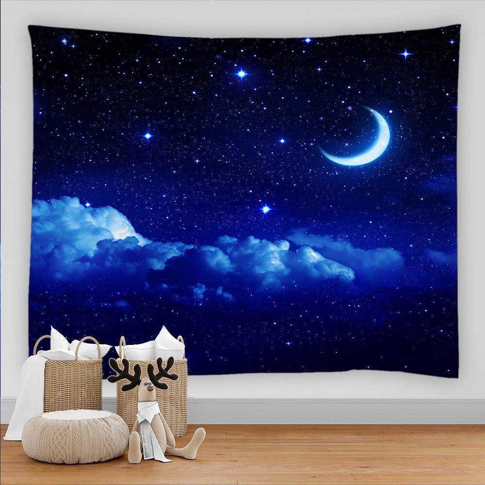 Universe Galaxy Beautiful Earth Moon Under Night Sky Printed Tapestry Wall Hanging Decoration Cloth Bohemian Hippie Tapestries
