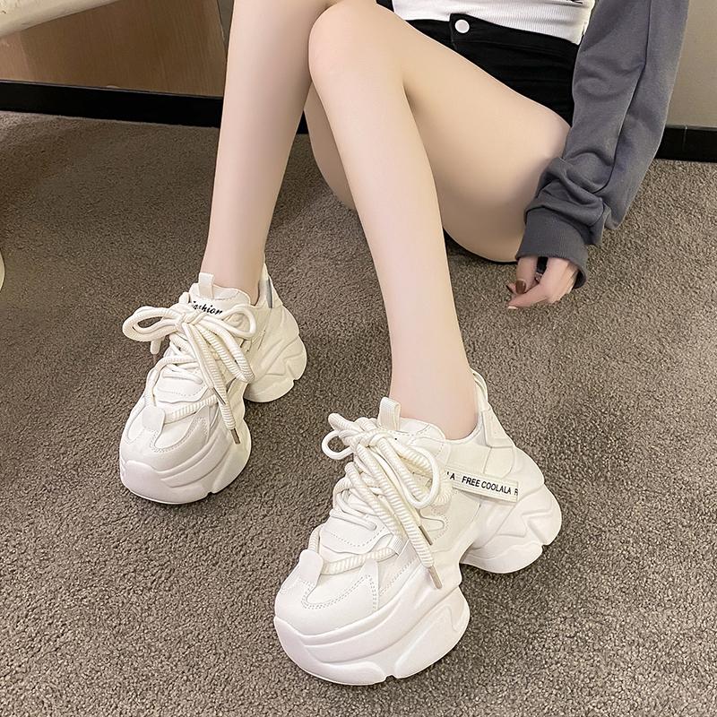 Fashion New Women Shoes Trend White Black Chunky Sneakers Autumn Winter Thick Bottom Dad Shoes High Quality PU Leather Platform Sneakers