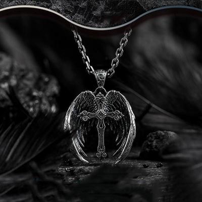 Trendy Angel Wings Cross Pendant Necklace: Fashionable and Versatile Party Jewelry
