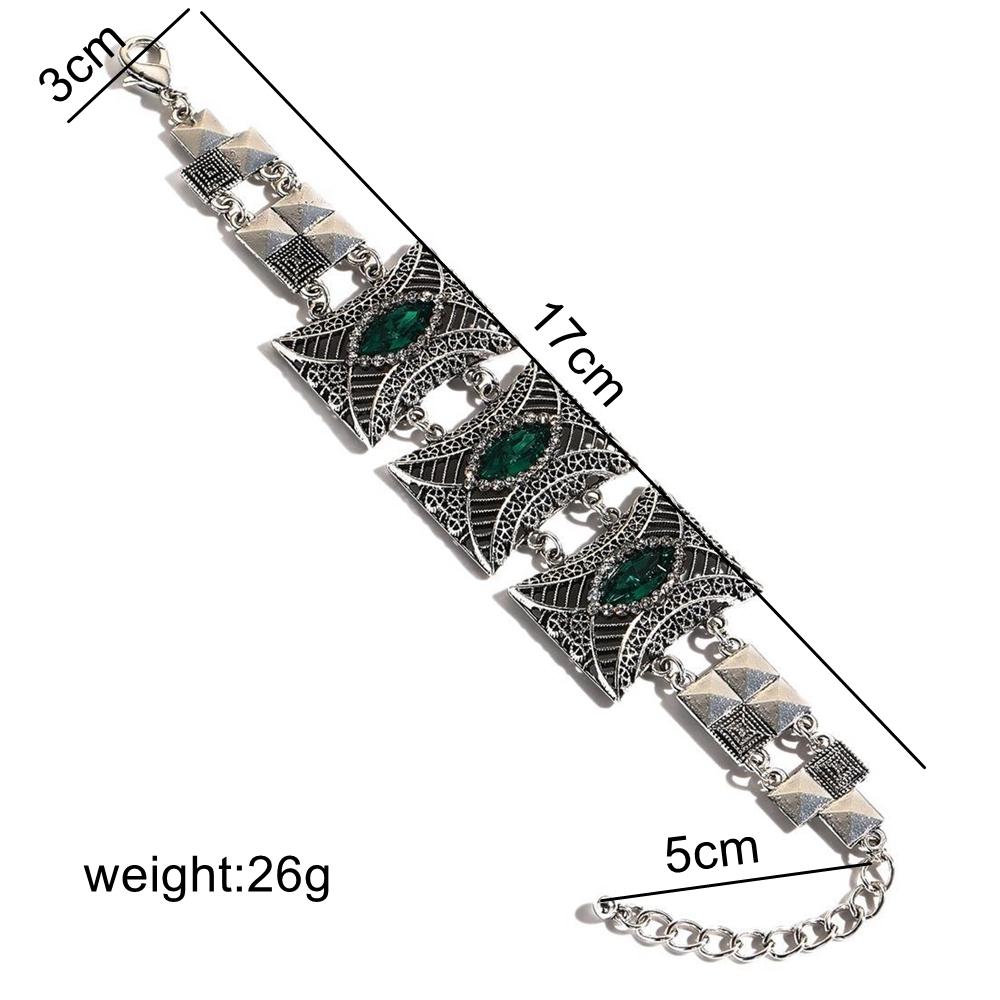 Nepalese Ethnic Style Retro Antique Silver Color Alloy Hollow Rhinestone Crystal Gems Bracelet For Women Daily Wear Accessories