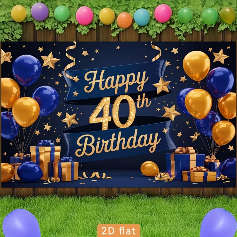 2D plane party banner 2D plane banner 1 piece of polyester background fabric 40th birthday navy blue and gold balloons