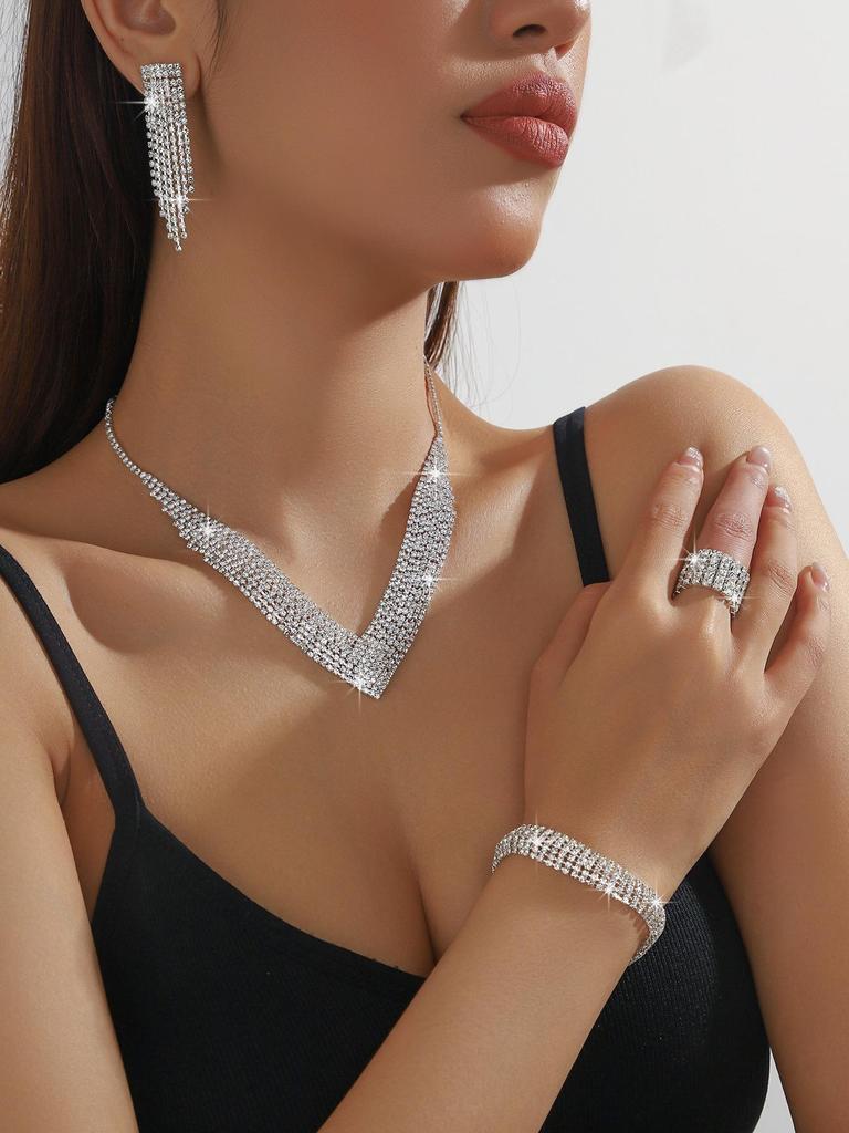 Elegant Rhinestone Zirconia Necklace & Jewelry Set for Bridal & Evening Wear