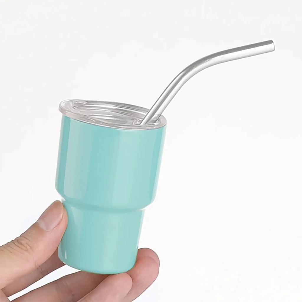 1pc 3oz Stainless Steel Mini Car Cup, Portable Colorful Coffee Cup Wine Glass With Straw,