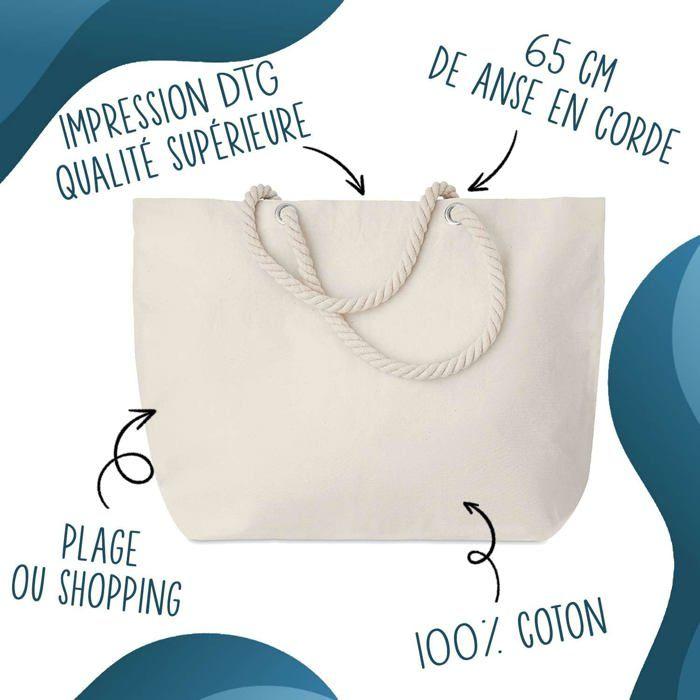 Sac de plage - PLANETEE - anse corde Menuisière en Vacances - Coton - Beige - Grand sac
