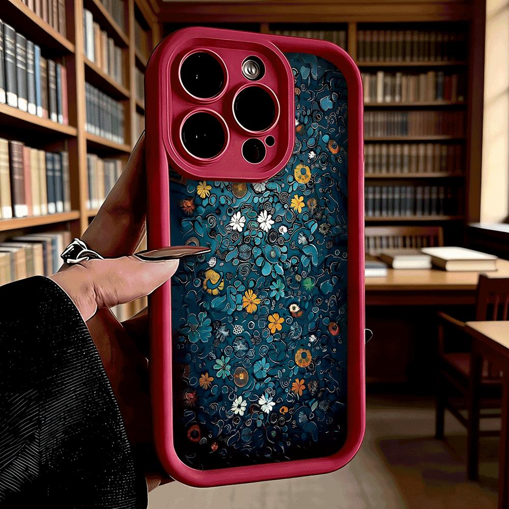 Teal Floral Abstract Art Soft TPU Phone Case for iPhone 17 16 15 14 13 12 11 Pro Max Plus Shockproof Anti-Slip Cover