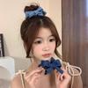 Retro Denim Blue High Ponytail Claw Clip with Bow for Women – Versatile and Elegant Hair Accessory
