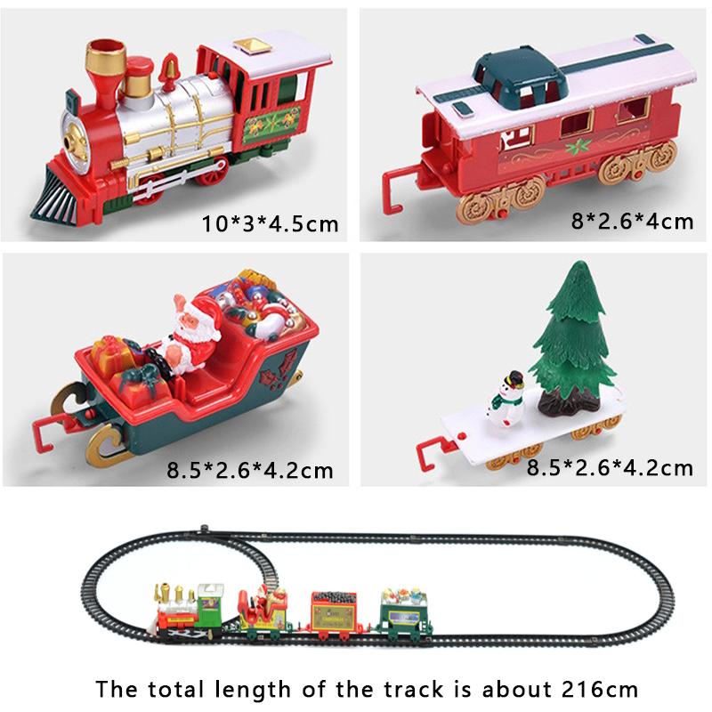 Electric Christmas Train Toys with Sound Light Rail Car for Christmas Tree Decoration Track Frame Railway Set Gifts