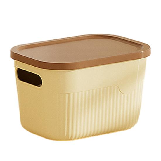 Storage Box with Handle And Lid Organizer Space Saving Stackable Container for Kitchen Bedroom S бежевый