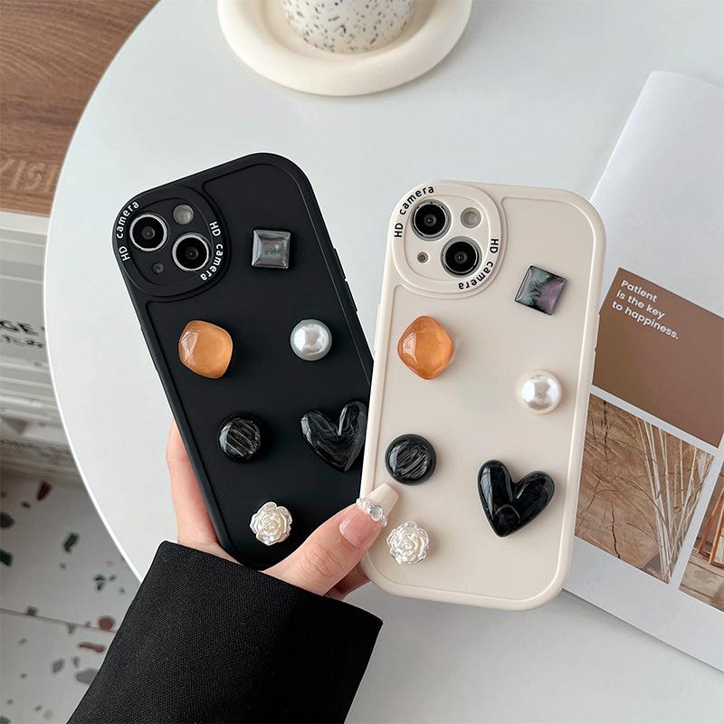Iphone16Promax Mobile Phone Case Is Suitable For Apple 17 Rhinestones 14 Gemstones 13 Flowers, Fine Holes, All-Inclusive 15.