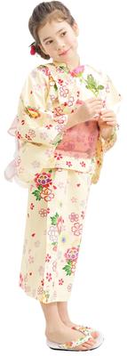 Bee Yukata Set for Fireworks Say00004 Ivory X Cherry Blossom [Bee] 3-piece Girls, Kids, Summer, Striped, Lattice, Goldfish, Ruched, Easy, Festival,