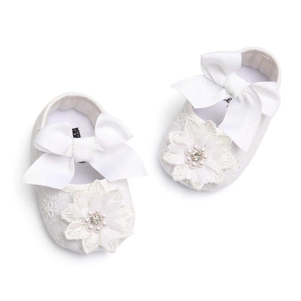 Baby Girl Learning Shoes With Flower And Rhinestone Decor For Spring Autumn Walks White,11cm