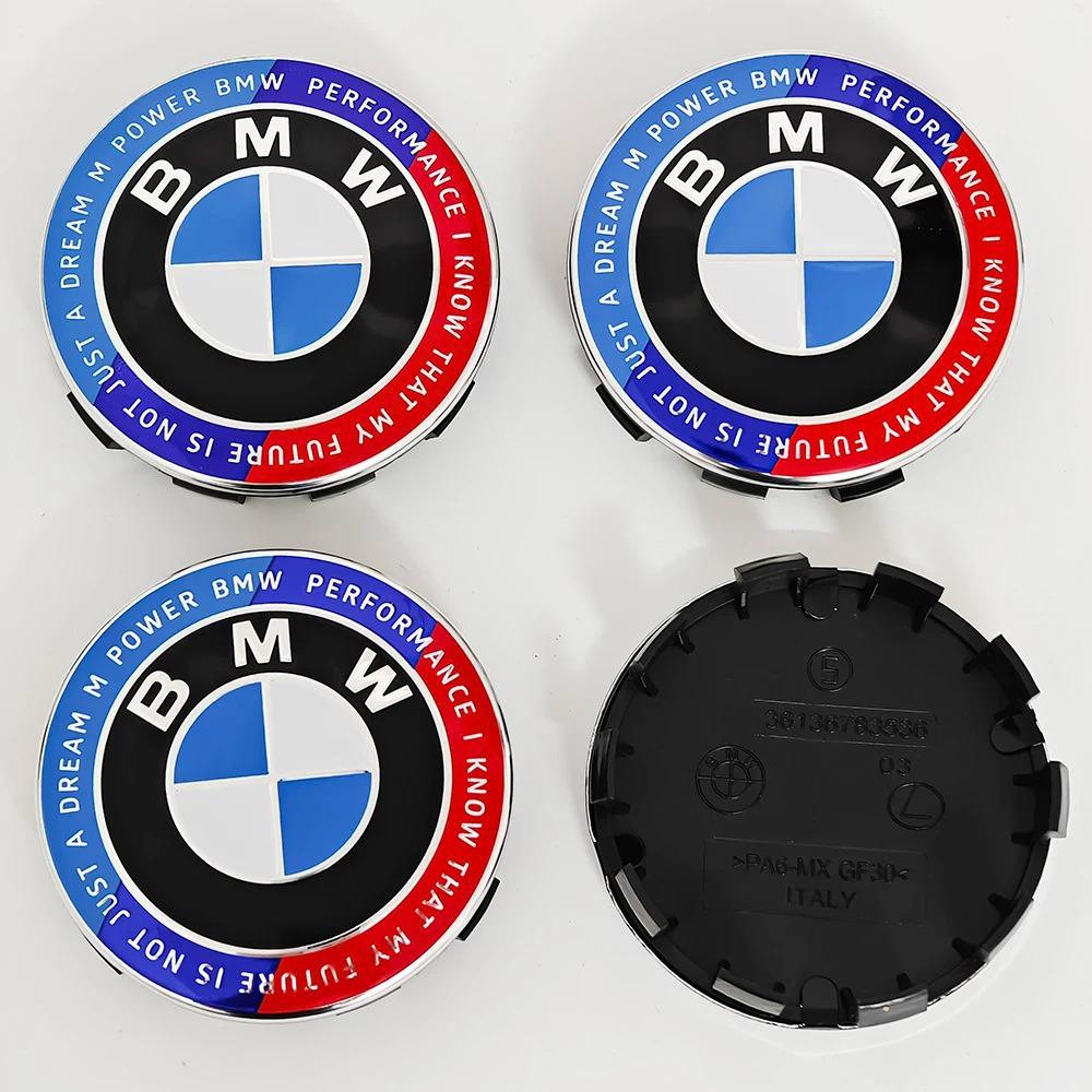 4pcs For BMW 50th E90 E60 F10 F20 G20 G30 E53 E85 E70 56mm 68mm Blue White Car Hub Cap Wheel Center Cap Emblem Badge Accessories YB4