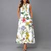 Ladies Oversized Sleeveless Crew Neck Dress Elegant Watercolor Floral Loose Midi Dress