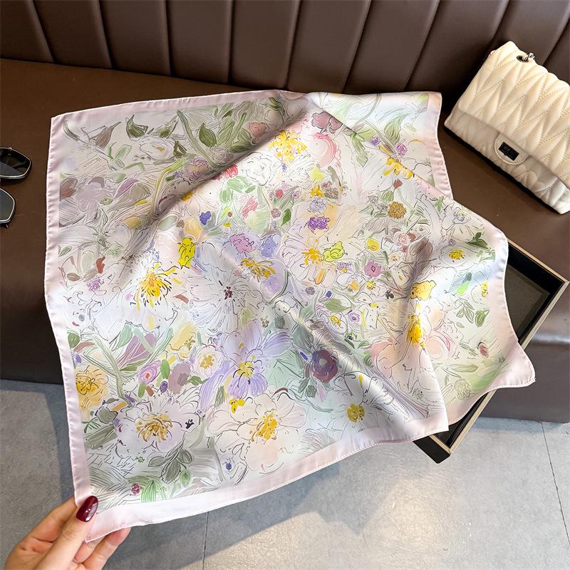 European American 70cm Small Square Imitation Silk Scarf - Printed Versatile Headscarf/Neck Protector