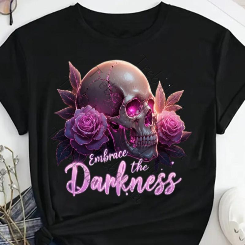 T-shirt Girocollo T-shirt Grafica Teschio e Rose Gotico Donna Manica Corta Moda Casual Top per Estate e Primavera Abbigliamento Donna Festa della Mamma