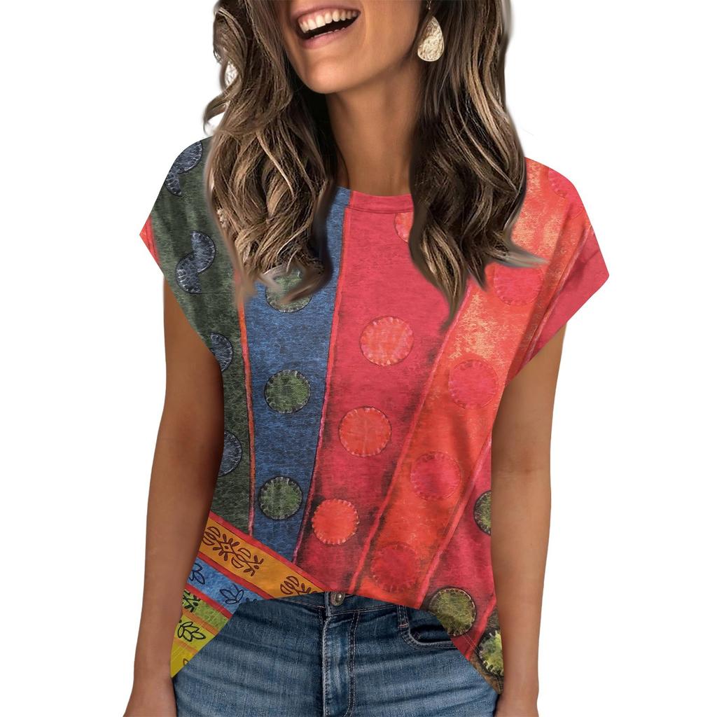 Women Work Casual Fashion Short-sleeved Round Neck T-shirt Top