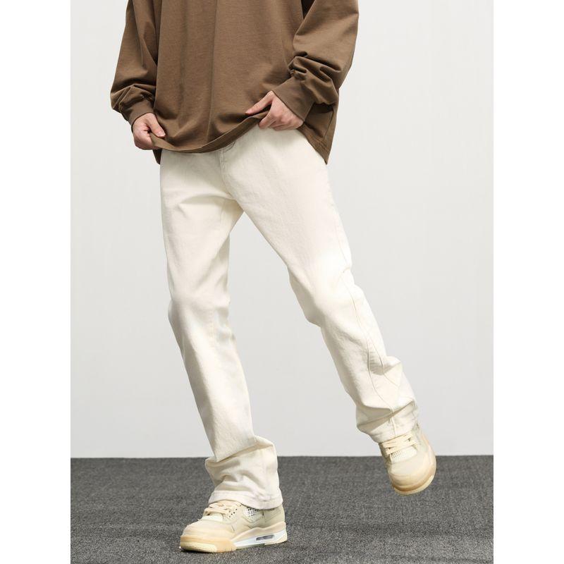 Gofb High-End Flared Beige Jeans Trendy Versatile Drapey Hip-Hop Casual Retro American Style Pants for Men