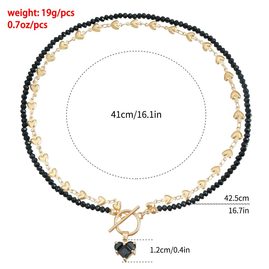 Double Layered Heart Crystal Beads Choker Necklace for Women Love Pendant OT Buckle Party Boho Jewelry Accessories