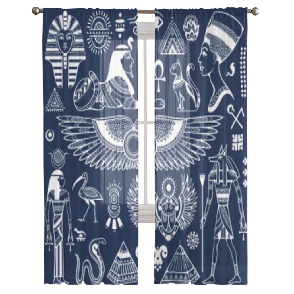 Set av Vektor Isolerade Egypten Symboler och Föremål Chiffong Skira Gardiner Vardagsrum Sovrum Dekor Fönster Voiler Tyllgardin