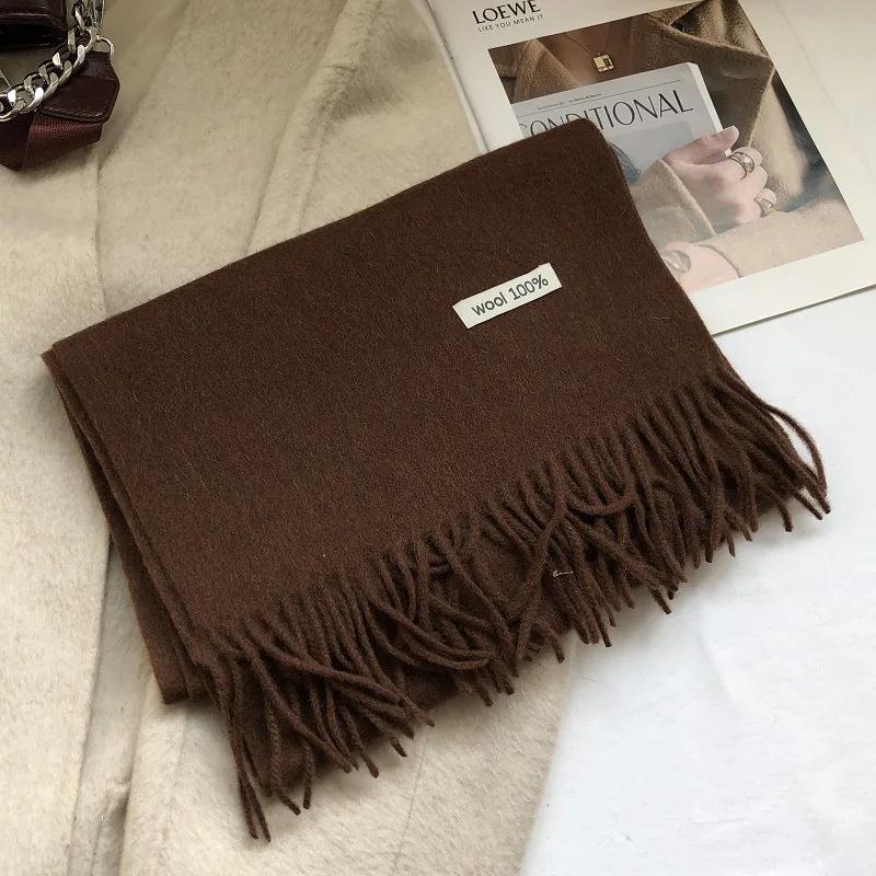 Ladies Wool 100% Australian Pure Wool Scarf Women Long Fringed Warm Cashmere Shawl Winter Thik Warm Knitted Neck Scarf Wrap