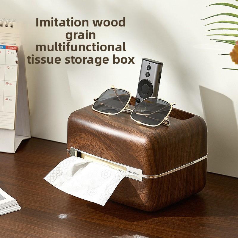 Tissue Storage Box, Home Desktop Tissue Box, Living Room Coffee Table, Remote Control Storage, Wood-grain Imitation Dinner Paper Box