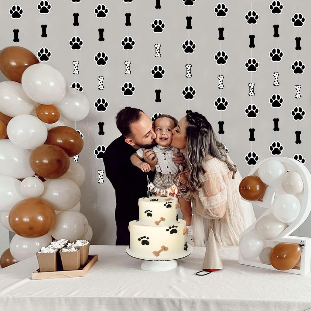 8Pcs Dog Paw Print Streamers Birthday Decorations - Dog Puppy Bone Theme Garlands Banners Ceiling Hanging Decors for Lets Pawty Birthday Baby Shower
