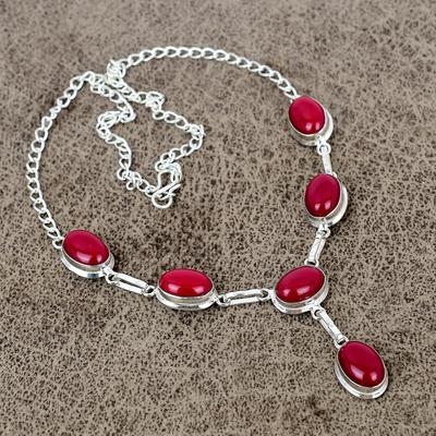 Pietra Gemma Corallo Rosso Fatto a Mano Argento Sterling 925 Gioielli Collana 18" KKG-410