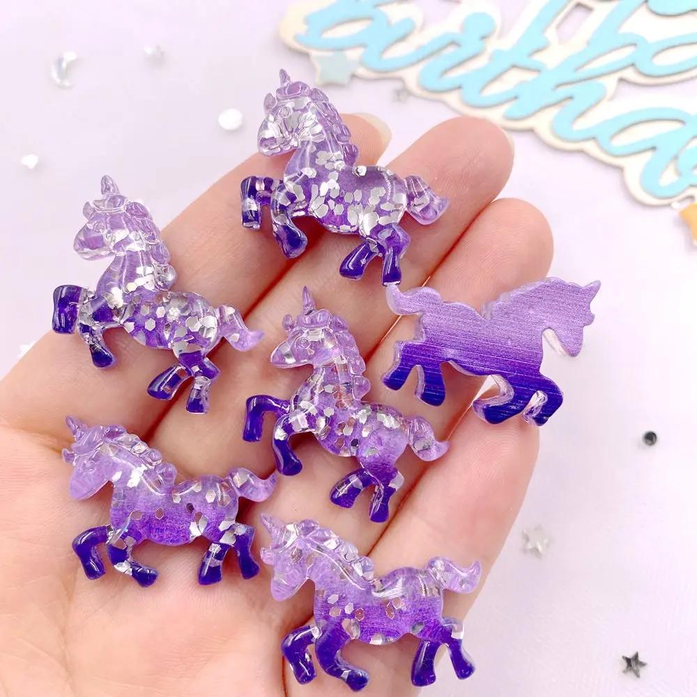 6PCS Colorful Resin Glitter 3D Unicorn Horse Flat Back Rhinestone Wedding Scrapbook Gems Applique DIY Jewelry Accessories