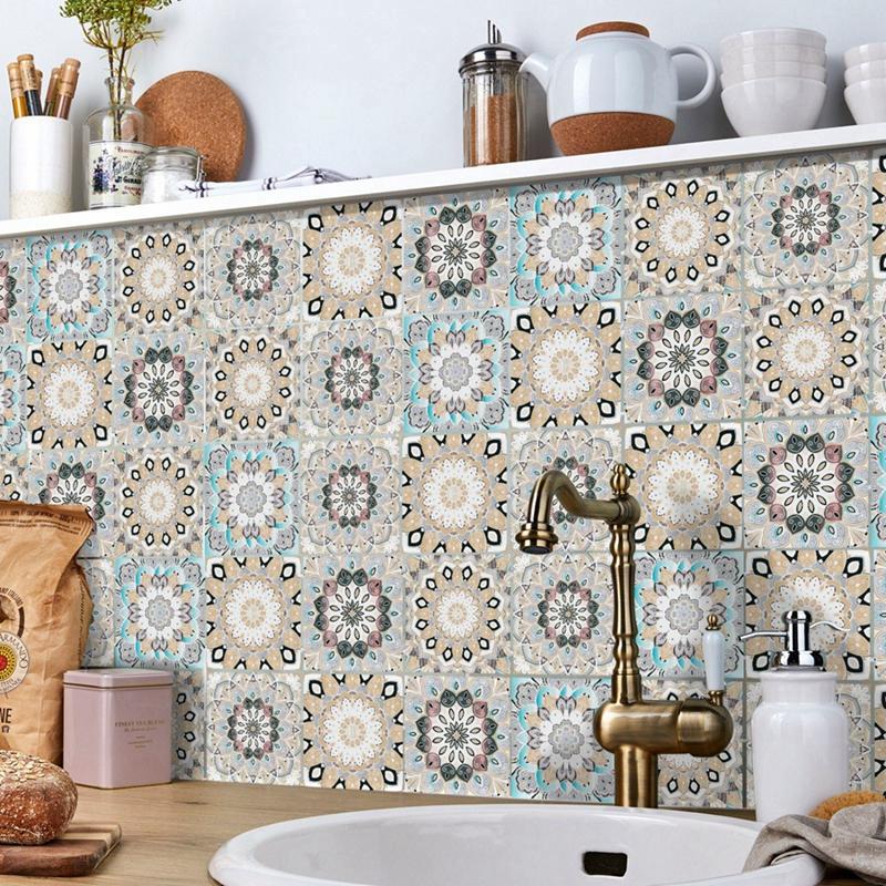 24Pcs Tile Stickers Wall Decor Moroccan Bathroom Kitchen Wall Sticker Waterproof PVC Decoration Stickers Retro Design in Mosaic