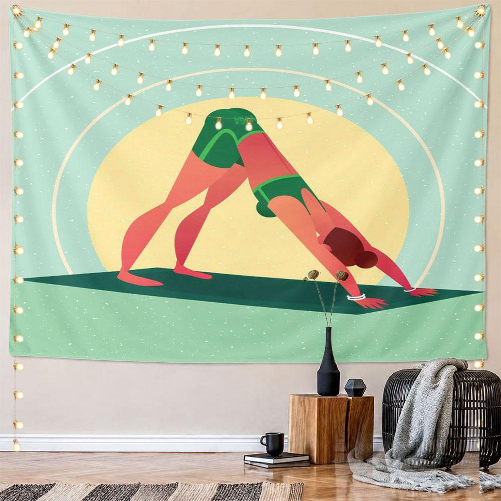 "Yoga Pose Illustration On Tapestry" Pattern Wall Hanging Tapestry Decorative Tapestry Home Decor for Bedroom and Living Room
