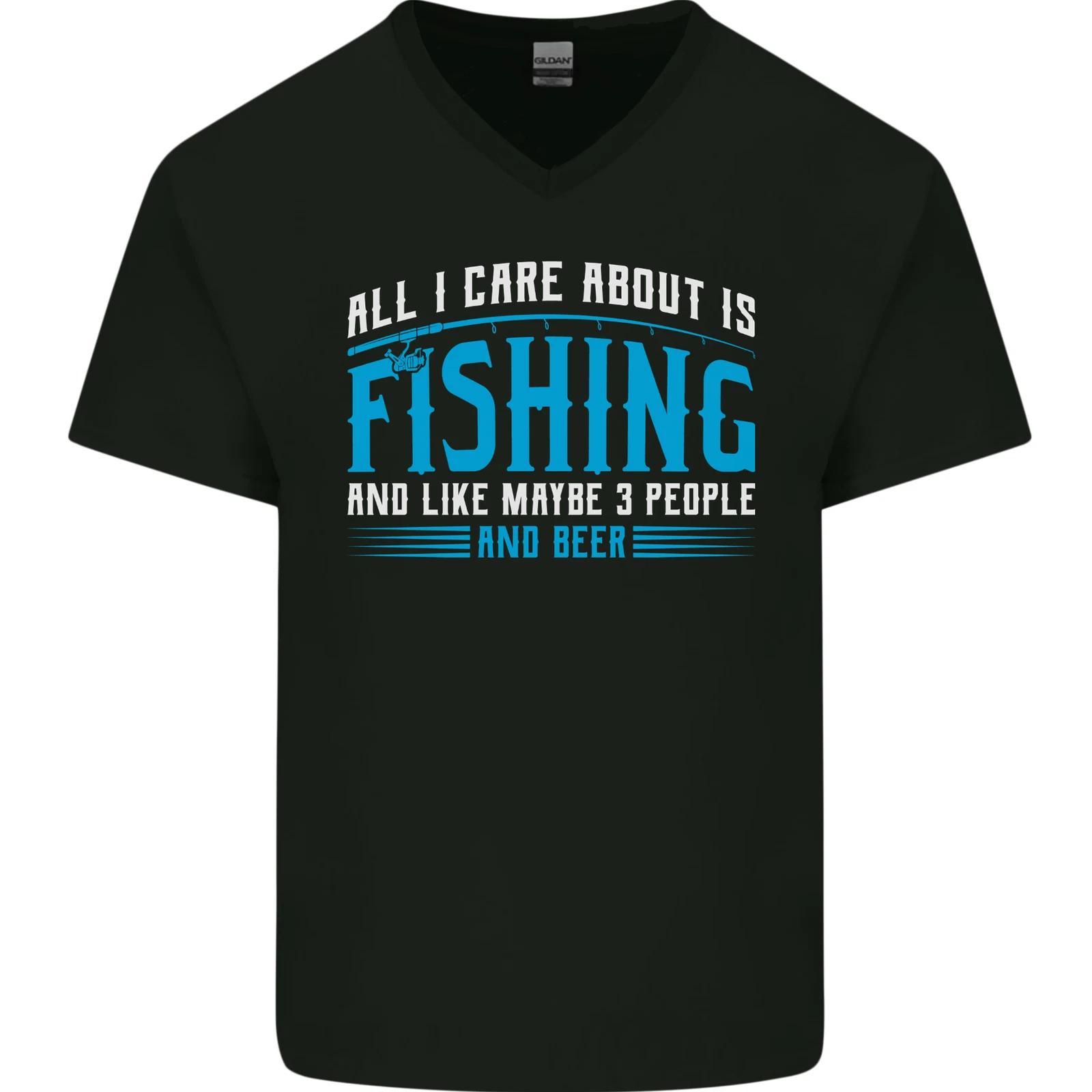 Funny Antisocial Fishing Fisherman Mens V-Neck Cotton T-Shirt 4XL
