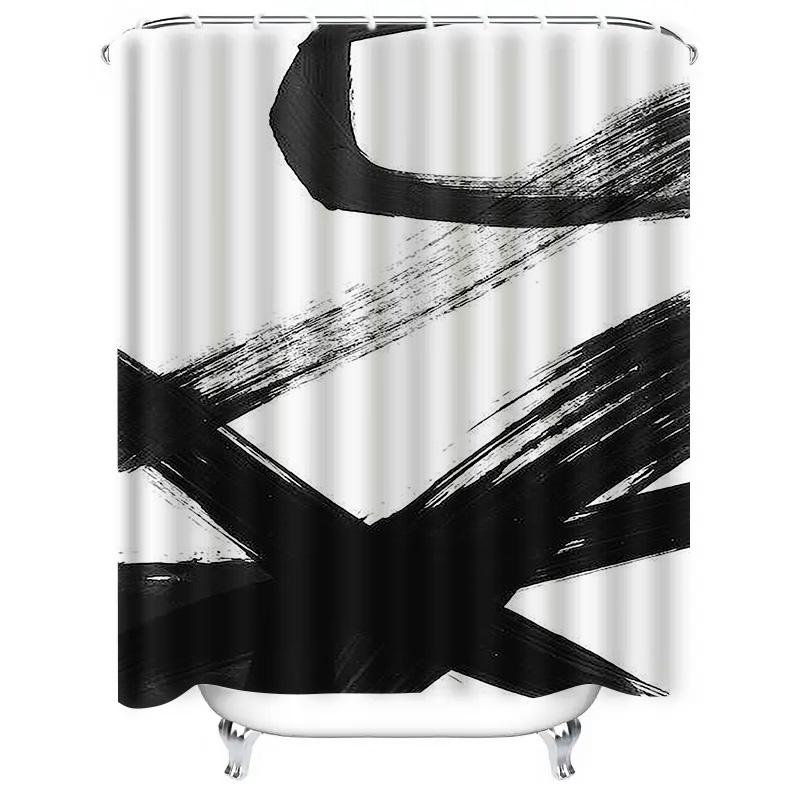 Modern Black and White Abstract Art Waterproof Shower Curtain Heat Resistant Machine Washable Non-Transparent 180x180cm