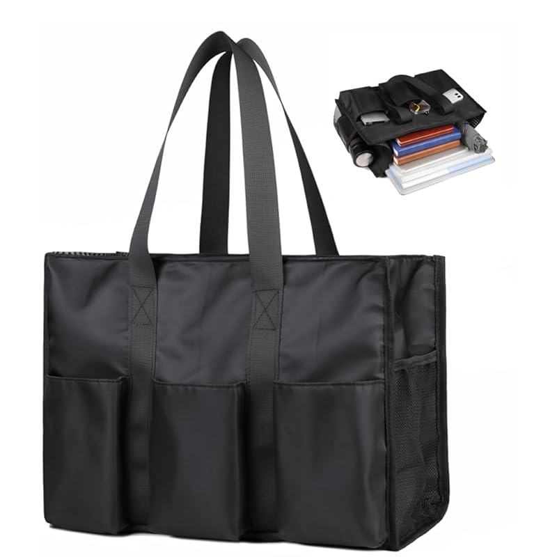 

[AKUCCA] сумка-тоут для жінок, великої місткості, водовідштовхувальна, через плече, чоловіча, легка, на блискавці, унісекс, для шопінгу, на роботу, до школи, чорного кольору