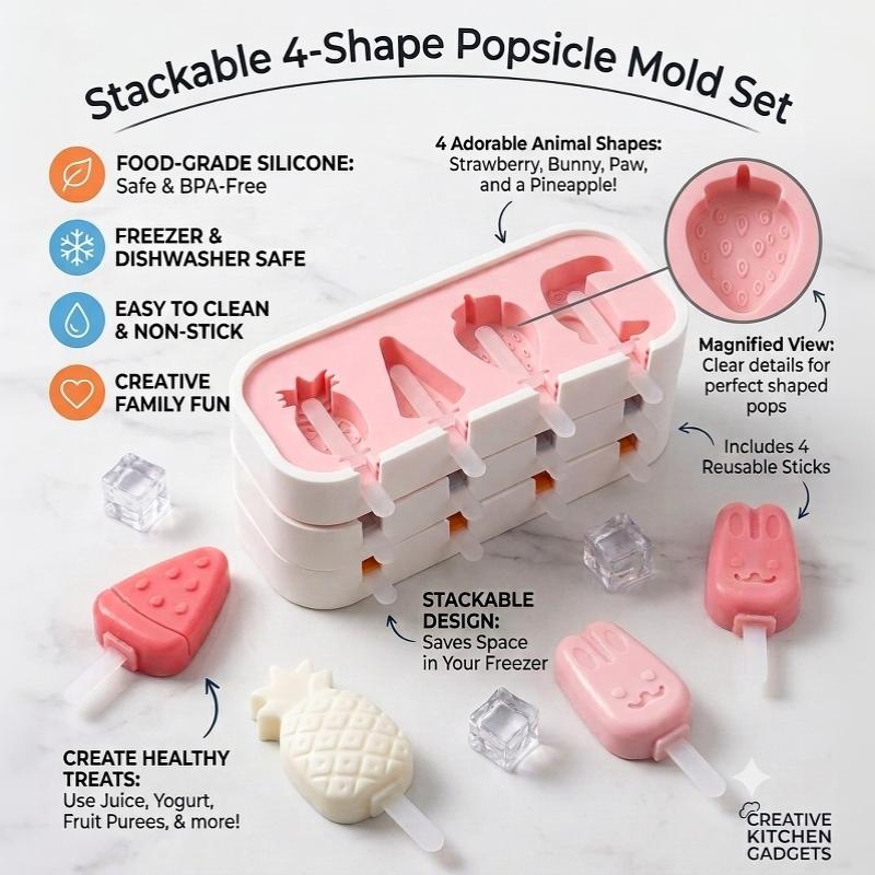 Food Grade Silicone Popsicle Molds Cute Fun Shapes Non Stick Design For Homemade Summer Treats For Kids Family