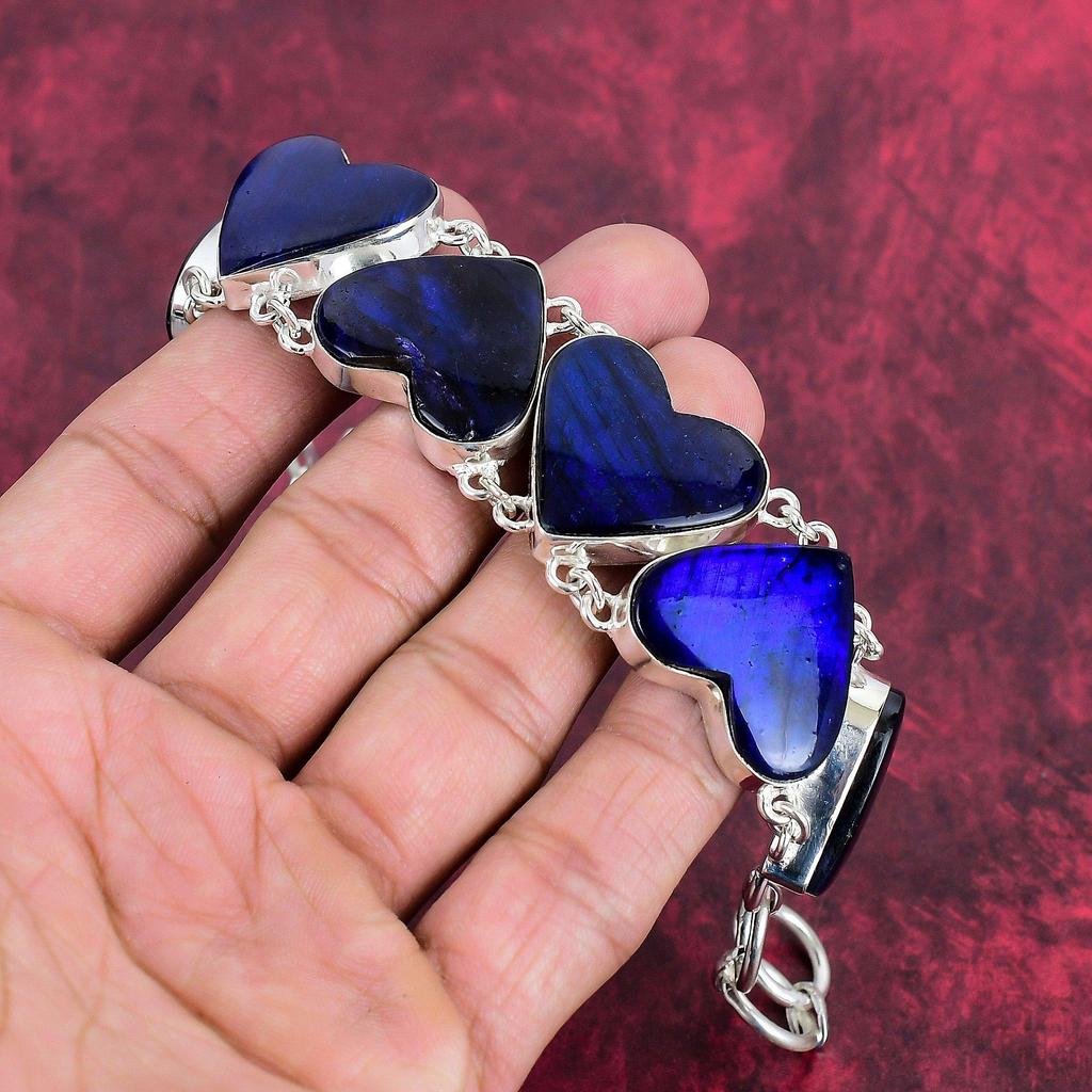 Wunderschöner blauer Labradorit 925 massives Sterlingsilber Schmuck, handgefertigtes wunderschönes Armband für sie, herzförmiger Edelsteinschmuck für Frauen